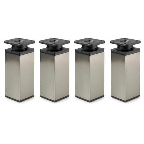 ATM® Verstellbare Möbelfüße 4er Set | 40x40 mm quadratische Möbelfüße, Höhe 100 mm | Perfekt für Kleiderschrank, Kommode, Sofa, Bett | Modernes Design | INOX/Schwarz von ATM