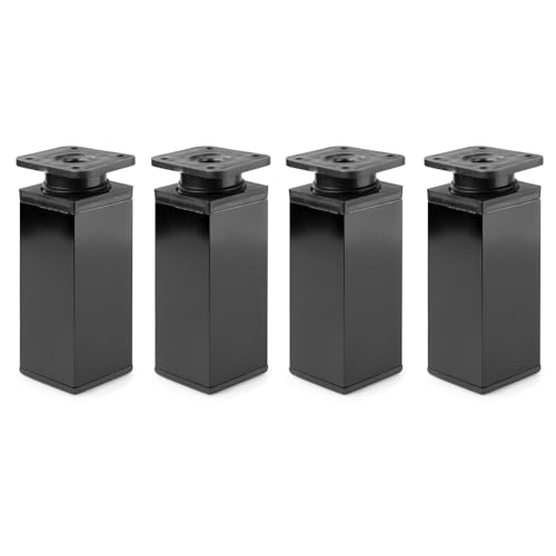 ATM® Verstellbare Möbelfüße | 4er-Set | Höhenverstellbar | SCHWARZ MAT | Höhenverstellbar | für Kleiderschrank, Kommode, Sofa, Bett | Möbelfüsse | Aluminium und Kunststoff | Profil: 40x40mm, H-150mm von ATM