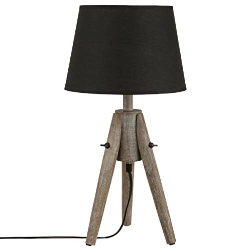 ATMOSPHERA CREATEUR D'INTERIEUR Lampe zum Hinstellen - Dreifuß aus Paulownia Holz - gebeizter/gekalkter Effekt - SCHWARZER Lampenschirm von Atmosphera