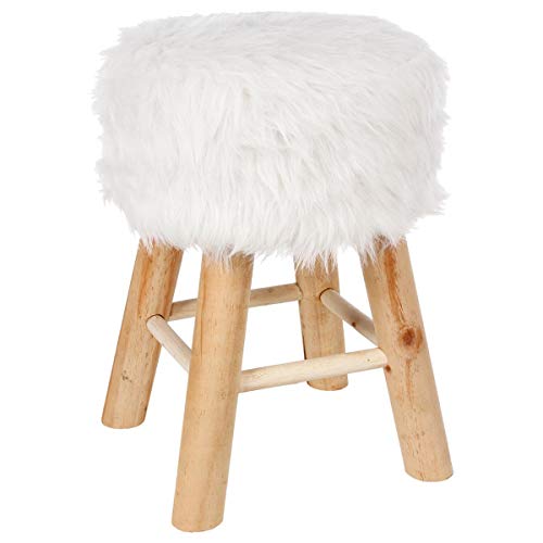 ATMOSPHERA CREATEUR D'INTERIEUR Runder Hocker mit Fellsitzfläche - stabil & robust - Farbe WEIẞ von ATMOSPHERA CREATEUR D'INTERIEUR