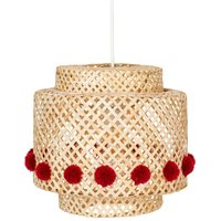 Hängeleuchte Kind Liby Bambus Pompons rot D28cm Atmosphera créateur d'intérieur von ATMOSPHERA