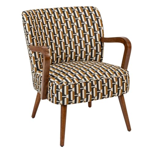 Atmosphera Designersessel Chiara, Chenille, Schwarz, Ocker, Retro, Vintage, Hevea-Holz, halbstarren, für Wohnzimmer, Büro, Schlafzimmer von ATMOSPHERA CREATEUR D'INTERIEUR