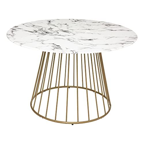 Atmosphera - Esstisch Rayo - Platte aus gehärtetem Glas in Marmoroptik - weiß D. 120 cm - Weiß von ATMOSPHERA CREATEUR D'INTERIEUR
