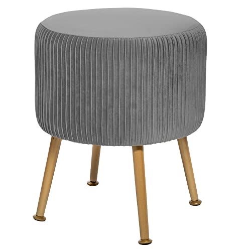 Atmosphera - Hocker Solaro grau aus plissiertem Samt - Grau von ATMOSPHERA CREATEUR D'INTERIEUR
