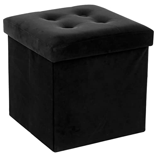 Atmosphera - Klappbarer Hocker Lysandre schwarz mit Samteffekt - Schwarz von ATMOSPHERA CREATEUR D'INTERIEUR