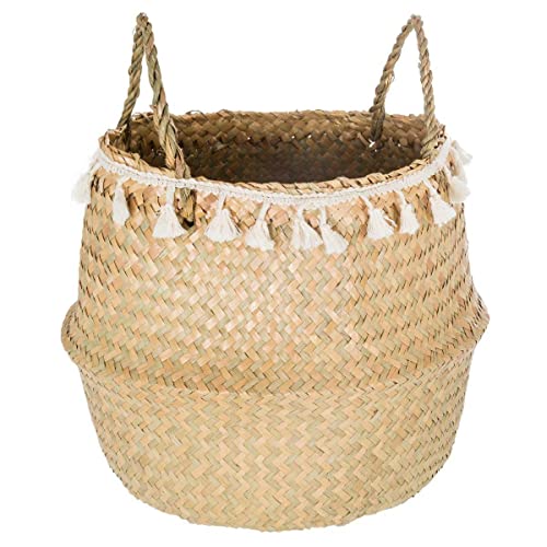 Atmosphera - Korb - Stock und Pompons - Sand beige von ATMOSPHERA CREATEUR D'INTERIEUR