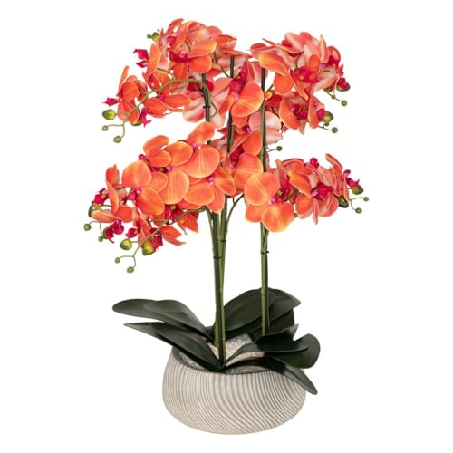 Atmosphera - Künstliche Orchidee im Topf Sanae orangefarbener zementtopf h65cm von ATMOSPHERA CREATEUR D'INTERIEUR