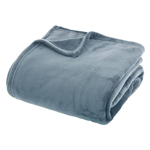Atmosphera - Plaid Uni aus Flanell - sturmblau 180 × 230 cm - Sturm blau von ATMOSPHERA CREATEUR D'INTERIEUR