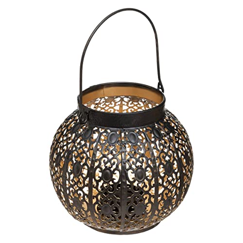 Atmosphera - Runde Laterne - durchbrochenes Metall - schwarz und vergoldet D 15 cm - Schwarz von ATMOSPHERA CREATEUR D'INTERIEUR