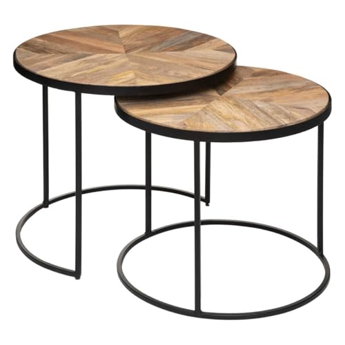 Atmosphera - Set aus 2 Couchtischen Basile - Metall & Mangoholz - schwarz & Holz - Kastanienbraun von ATMOSPHERA CREATEUR D'INTERIEUR