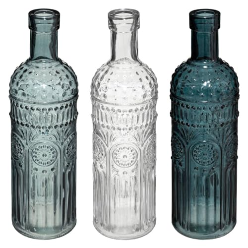 Atmosphera - Set aus 3 Flaschen Folk - Glas - Blau von ATMOSPHERA CREATEUR D'INTERIEUR