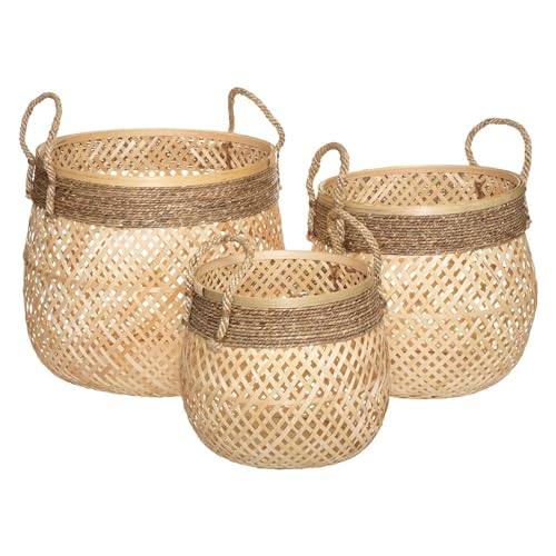 Atmosphera - Set aus 3 Körben mit durchbrochenen Henkeln "Corde" - Bambus - natur - Beige Atmosphera - Set aus 3 Körben mit durchbrochenen Henkeln "Corde" - Bambus - natur - Beige von ATMOSPHERA CREATEUR D'INTERIEUR