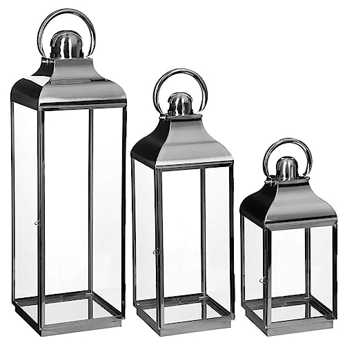 Atmosphera - Set mit 3 Außenlaternen - Stahl - Silber von ATMOSPHERA CREATEUR D'INTERIEUR
