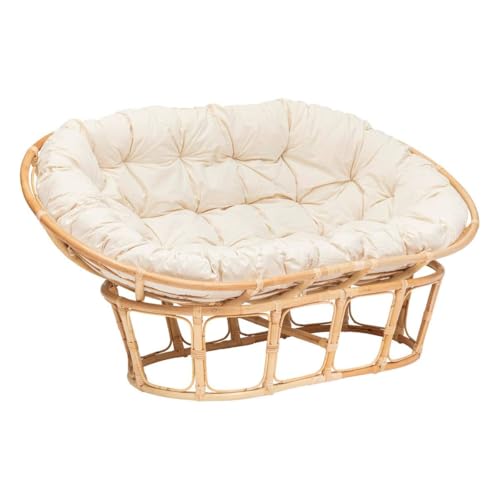 Atmosphera - Sitzbank Mamasan 2-Sitzer - Rattan - weiß - Naturholz von ATMOSPHERA CREATEUR D'INTERIEUR