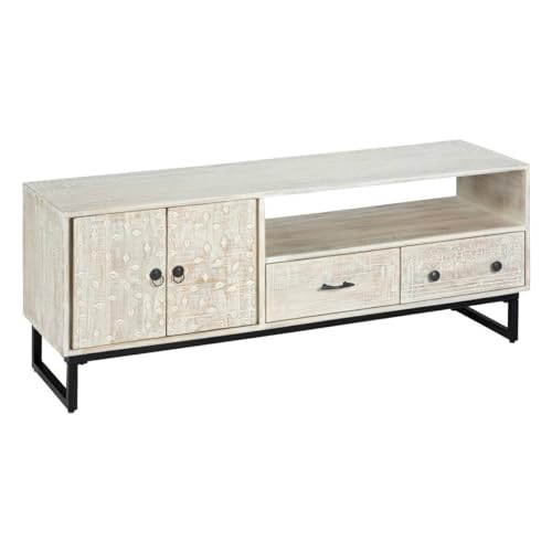 Atmosphera - TV-Möbel Ajay - Metall & Mangoholz - geschnitztes Motiv 54x140 cm - Beige von ATMOSPHERA CREATEUR D'INTERIEUR