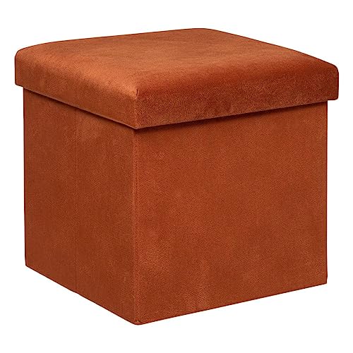 Atmosphera - Truhenhocker Lilou Samt - 38x38 cm - Bernstein von ATMOSPHERA CREATEUR D'INTERIEUR