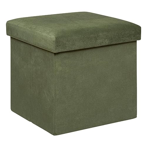 Atmosphera - Truhenhocker Lilou Samt - 38x38 cm - Grüner Khaki von ATMOSPHERA CREATEUR D'INTERIEUR
