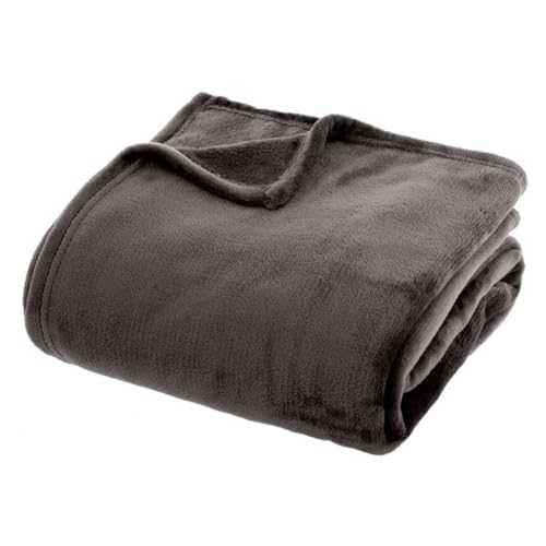 Atmosphera - Unifarbenes Plaid aus Flanell - dunkelgrau 180 × 230 cm - Dunkelgrau von ATMOSPHERA CREATEUR D'INTERIEUR