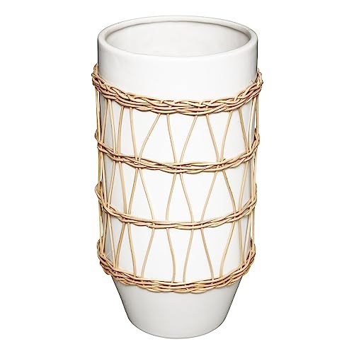 Atmosphera - Vase - Keramik und Rattan - weiß - H25 cm - Weiß von ATMOSPHERA CREATEUR D'INTERIEUR