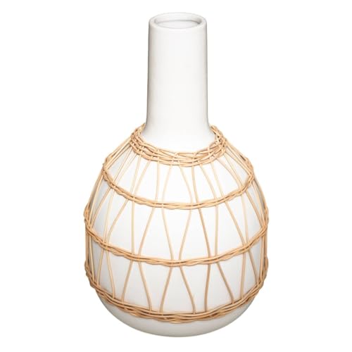 Atmosphera - Vase - Keramik und Rattan - weiß - H28-5 cm - Weiß von ATMOSPHERA CREATEUR D'INTERIEUR