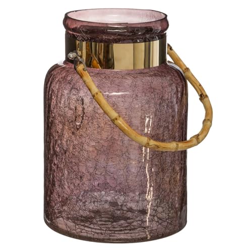 Atmosphera - Windlicht Ritual - Craquelé-Glas H. 25 cm - Pfaumen lila von ATMOSPHERA CREATEUR D'INTERIEUR