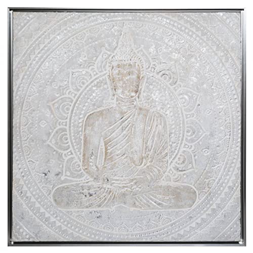 Atmosphera - Bemaltes Leinwandrelief Buddha versilbert 78 × 78 cm - Silber von ATMOSPHERA CREATEUR D'INTERIEUR