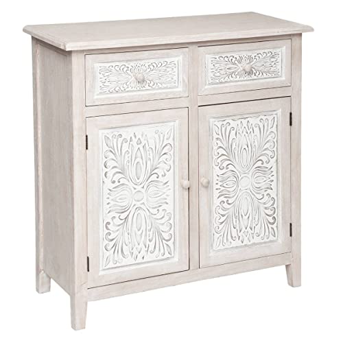 Atmosphera - 2-türiges Sideboard Hina - gebleichtes Holz - Leinen weiß von ATMOSPHERA CREATEUR D'INTERIEUR