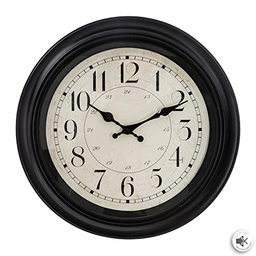 ATMOSPHERA CREATEUR D'INTERIEUR JJA Wanduhr, Antik, Weiß mit schwarzer Zierleiste, Grau, Analog, Batteriebetrieben, 1 x AA/LR6 (nicht im Lieferumfang enthalten), Wandhalterung von JJA