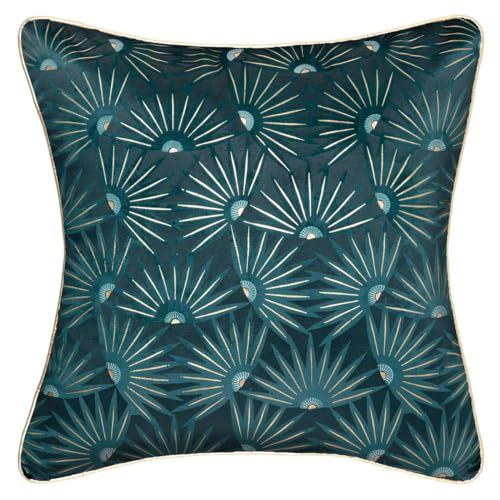 Kissenbezug Feel 40x40cm Entenblau aus goldfarbenem Samt von ATMOSPHERA CREATEUR D'INTERIEUR