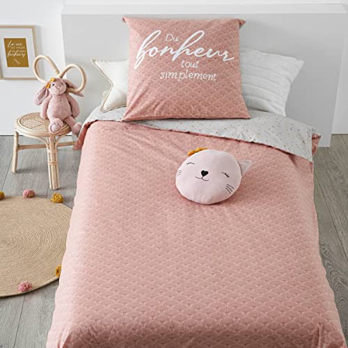 ATMOSPHERA CREATEUR D'INTERIEUR ATM-174018G Bettwäsche für Kinder, Lily, 140 x 200 cm, Rosa Atmosphera, Baumwolle, Weiß und Rosen-Motive, cm von ATMOSPHERA CREATEUR D'INTERIEUR