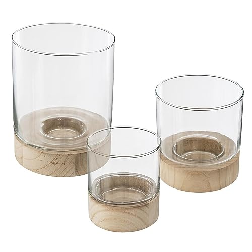 Atmosphera - Set aus 3 Windlichtern Sommer - Glas und Holz - Transparent von ATMOSPHERA CREATEUR D'INTERIEUR