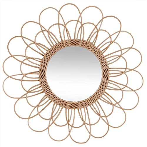 Atmosphera - Spiegel Blume Rattan d56cm - Blumenspiegel, Rattan, MDF und Glas, Abmessungen 56x2,8x56 cm von ATMOSPHERA CREATEUR D'INTERIEUR