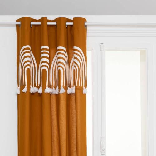 Atmosphera - Vorhang Pompons Soleya - Senf von ATMOSPHERA CREATEUR D'INTERIEUR