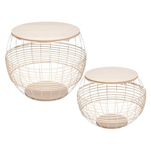 Atmosphera - Set aus 2 Couchtischen - Metall & Rattan - weiß - Weiß von ATMOSPHERA CREATEUR D'INTERIEUR