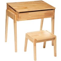 Schreibtisch für Kinder mit Stauraum + Sitzhocker, Kautschukholz, 2in1 von ATMOSPHERA