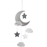 Atmosphera - Hängeleuchte für Kinder Mond - Holz und Baumwolle - grau - H46 -5 cm Grau von ATMOSPHERA