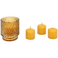 Setzen Sie Windlicht und 4 Kerzen Oudy Atmosphera gelb von ATMOSPHERA