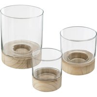 Atmosphera - Teelichthalter-Set ete, Glas, mit Holzuntersetzern, 3 Stück von ATMOSPHERA