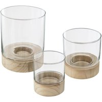 Atmosphera - Teelichthalter-Set ete, Glas, mit Holzuntersetzern, 3 Stück von ATMOSPHERA