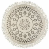Teppich, rund, ethnische Muster mit Fransen, Baumwolle, ø 120 cm, beige von ATMOSPHERA