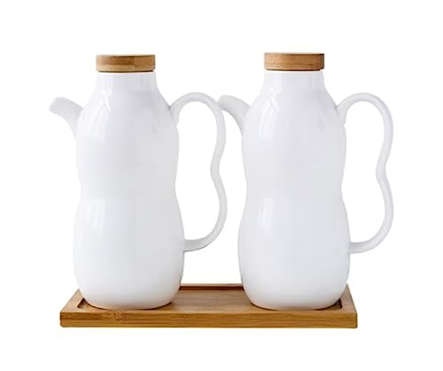 ATMRC Essig- & Ölspender Öl- und Essigspender, Vintage-Flasche aus Keramik, Ölflasche mit Holzdeckel, Sojasauce, Essig, Cruet-Behälter(M) von ATMRC