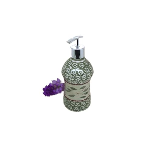 ATMRC Seifenspender Lotion Seifenspender Keramik Pumpspender Nachfüllspender Bad Duschspender mit silbernem Kunststoff Pumpenkopf Retro Soap Dispenser(Green) von ATMRC