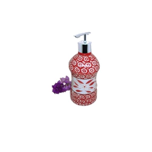 ATMRC Seifenspender Lotion Seifenspender Keramik Pumpspender Nachfüllspender Bad Duschspender mit silbernem Kunststoff Pumpenkopf Retro Soap Dispenser(Red) von ATMRC