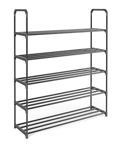 Schuhregale Das Schuhregal mit 5 Ebenen bietet Platz for bis zu 20 bis 25 Paar Schuhe. Montage ohne Werkzeug, Metallstangen und Schuhständer mit Kunststoffrahmen Wohnzimmer(61.5*28.5*91cm Black) von ATMRC