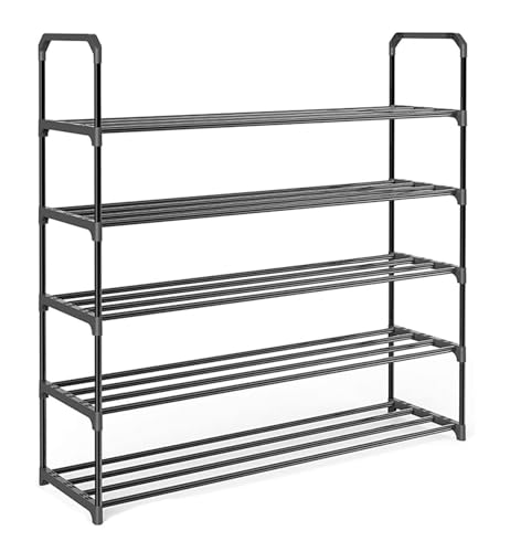 Schuhregale Das Schuhregal mit 5 Ebenen bietet Platz for bis zu 20 bis 25 Paar Schuhe. Montage ohne Werkzeug, Metallstangen und Schuhständer mit Kunststoffrahmen Wohnzimmer(91.5*28.5*91cm Black) von ATMRC