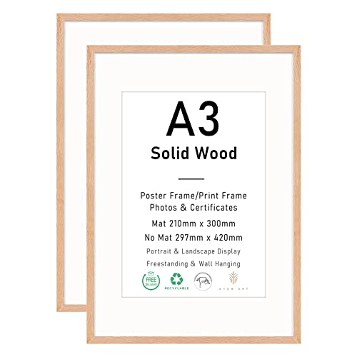 A3 OAK Massives Holz Bilderrahmen,Fotorahmen mehrere Farben wählbar Frame für Foto oder Bilder,29,7x42 cm,2 Stück Eiche Rahmen von ATOBART