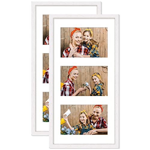 ATOBART 19x38 cm Mehrfach Bilderrahmen,Bildergalerie Collage Galerie Urkunde Dokumente, Fotogalerie mit Passepartout und 3 Foto-Ausschnitten für Fotos 3-10 x 15 cm,weiß 2er Set von ATOBART