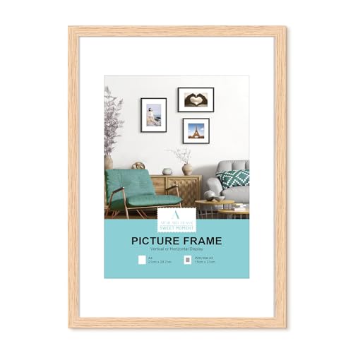 ATOBART A4 Zertifikat Bilderrahmen,EICHE Holz Fotorahmen mit Passepartout für A5 Druck,Posterrahmen mit Plexiglas für Wandmontage,21x30 cm,1er Set von ATOBART