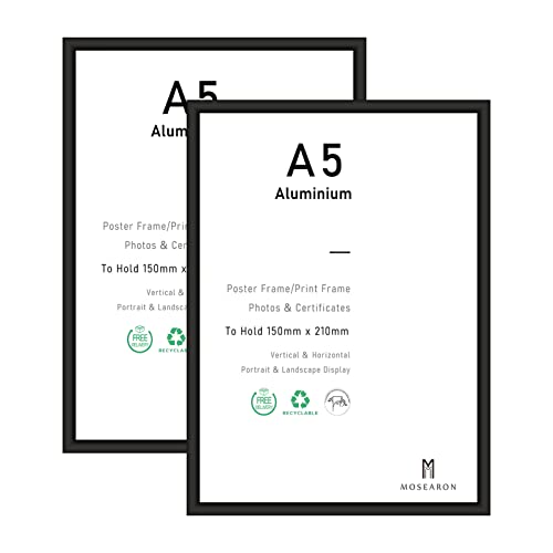 ATOBART A5-Zertifikat-Bilderrahmen,Schwarz Aluminium Fotorahmen mit Plexi-glass für Wandmontage-Display,15x21 cm,2er-Set von ATOBART