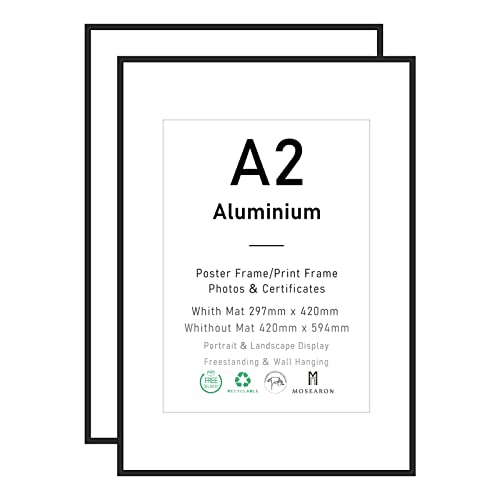 ATOBART A2 Zertifikatsrahmen aus schwarzem Aluminium, 2er-Pack Posterrahmen mit Plexi-glass front, 42 x 59 cm Foto-Bilderrahmen zur Wandmontage, 2er-Set von ATOBART